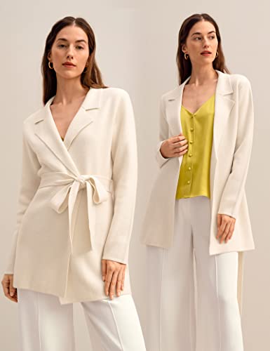 LilySilk Wool Blazer Cream Lapel Incana Knit Outerwear for Women Warm Soft Long Coat for Winter with Belt4