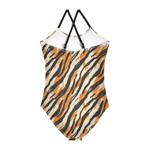ALAZA Tiger Stripes Geometric Girl’s Swimsuits Bathing Suit One Piece Beach Swimwear2