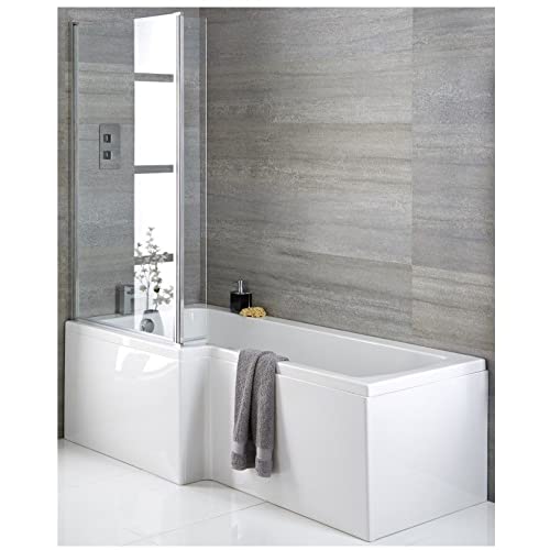 Milano Elswick White 1700mm x 850mm Left Hand Square Shower Bath Chrome Screen