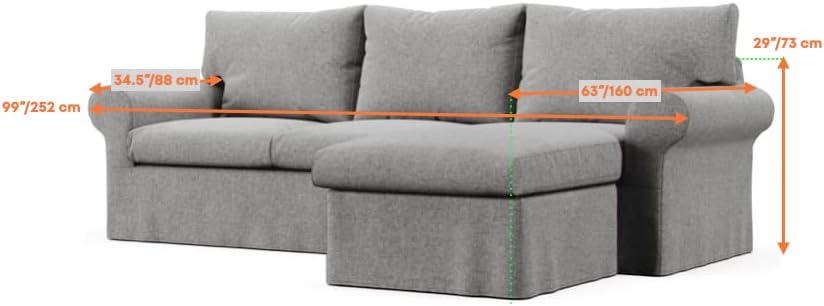 Comfort Works Custom Ektorp Sofa Cover, Replacement Slipcover Compatible with IKEA Ektorp 2-Seater Sofa with Chaise, Ektorp Sofa Cover with Chaise