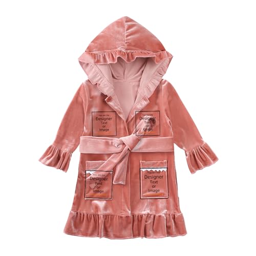 MYGBCPJS Boys Girls Custom Velvet Christmas Hooded Bathrobe Kids Customize Ruffle Long Sleeve Xmas Pajamas Add Own Design