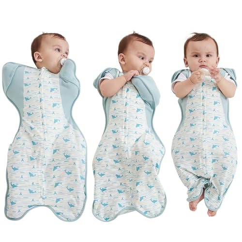 Image of Transition Baby Swaddle 3-6 Months 12-18 lb, Arms In/Out Swaddle Sleep Sack with 2-Way Zipper Moisture-Wicking Fabric, Improves Sleep Snug Fit Helps Calm Startle Reflex(Whales and the sea)