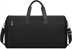 Dynamart Bolsa Porta Terno de Viagem, Nylon Impermeável, Grande 60L, com Compartimento para Sapatos e Roupas, Dobrável, Alça Ajustável, 60x32x30 cm (Preto)