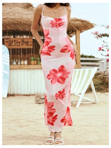 Milumia Girl's Cute Summer Dress Floral Print Spaghetti Strap Sleeveless Maxi Dresses4