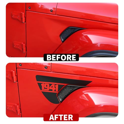 Image of JeCar Side Fender Vent Decals 1941 Vinyl Stickers Compatible with Jeep Wrangler 2018-2025 JL JLU & 2020-2025 Gladiator JT, 1 Pair