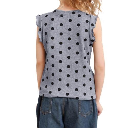 4-10 Years Girls Ploka Dots Ruffle Sleeveless T Shirt Kids Summer Cute Graphic Tops Loose Crewneck Casual Tees3