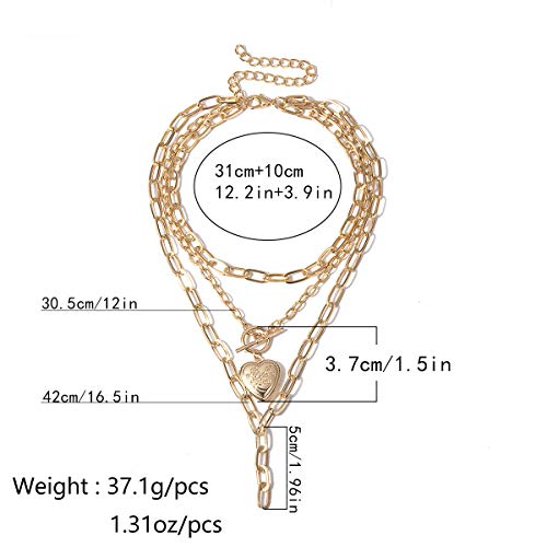 AILUOR Cool Punk Chunky Chain Statement Necklace for Women Heart Shaped Photo Locket Pendant Layered Choker Necklace Jewelry4