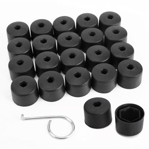 20 Pièces Capuchons de vis de Roue, 17mm Écrou de Roue Capuchon Boulon Couvre Universel Hexagonal Pneu Écrou Couvre Boulon Couverture Voiture Roue Caps Noir...