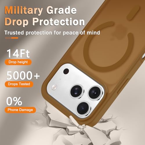 Image of YENAPOON for iPhone 17 Pro Max Case, Matte Magnetic Phone Cover [with 1 Screen Protector] [Support for MagSafe] [Shockproof Military Grade Protection] Translucent Frosted Back, Brown