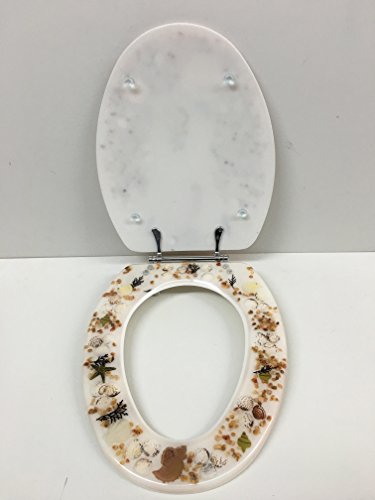 Super-Skin Elongated Ivory Seashell and Seahorse Resin Toilet SEAT, Chrome Hinges-L8 - Image 2