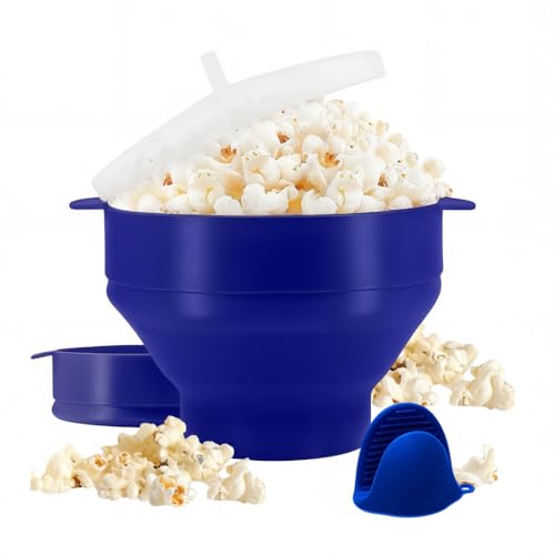 QuickSync Silicone Microwave Popcorn Maker | Collapsible Hot Air Popper Bowl with Lid | No Oil, BPA-Free, Dishwasher Safe| DIY Popcorn Maker Bucket | Food Grage | Popcorn Maker Family Size