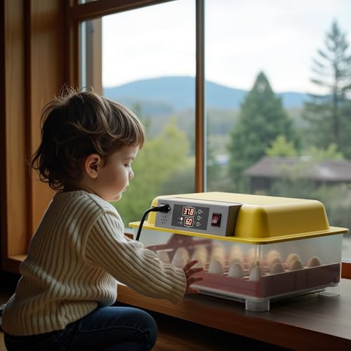 Foto von Wiltec Automatische Brutmaschine für 24 Eier, Inkubator mit vollautomatischem Wendesystem, Brutautomat mit Temperatursteuerung und Feuchtigskeitsregulierung, Brutkasten zum Eier ausbrüten