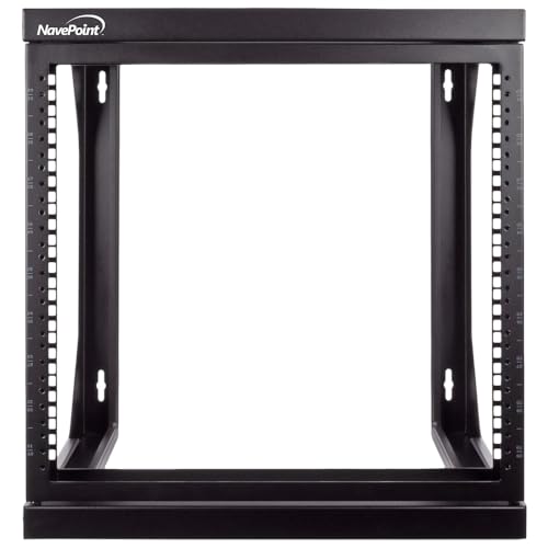 Image of NavePoint 9U Open-Frame Server Rack for 19 inch IT Network Equipment & A /V Devices Free Standing or Wall Mount with 180 Degrees Gate Swing, Black