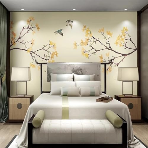 HBYUEHAN Papel pintado de flores y pájaros pintado a mano de estilo chino papel pintado con foto 3D restaurante hotel sala de estar FONDO DE TV papel tapiz póster