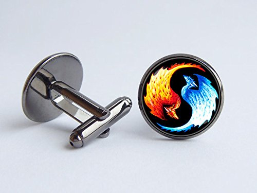 Yin Yang Cufflinks, Dragons Cuff Links Fire and Ice Yin Yang Jewelry, Men's Gift, Dragon Jewelry, Yin Yang Accessories Zen Cufflinks