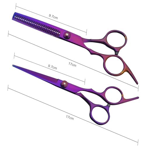 Hair Scissors Professional Haircut Scissors Set, Thinning Shears for Hair Cutting with 30 Teeth, Straight Shears for Men Women Home Salon Barber Purple — view 5