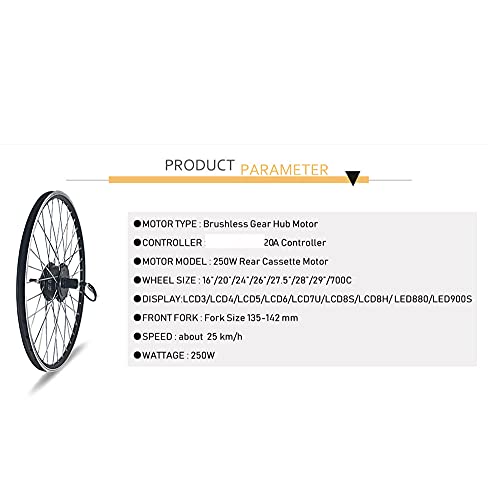 48V 350W Rear Wheel Electric Bike Conversion Kit with LCD Display