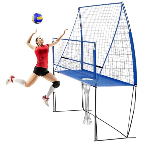 MOQNISE Volleyball Training Net 8×11FT Volleyball Trainer Equipment Net Adjustable Height of Front Net, Blue Volleyball Net Volleyball Training Equipment System for Outdoor Indoor