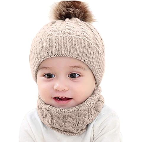nvtuuer Warm Winter Hat Scarf Children's Set Baby Girls Beanie Hat Boys Knitted Hat with Bobble Baby Hat Slip Hat for 0-3 Years Children (C, 0-3 Years) Cover