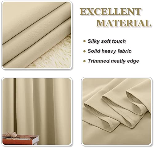 Image of JUPON Energy Saving Extra Wide Blackout Curtains for Bedroom with 3 Layers Weaving Technology, Set of 2 (54 x 108 inch - Beige)