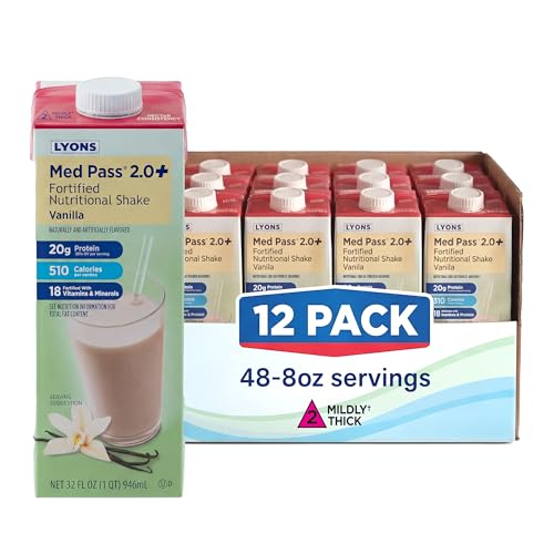 MED PASS 2.0 Fortified Nutritional Shake Vanilla Flavor High-Protein Calorie-Forward Nutrition for Reduced Appetites Vitamin and Mineral Fortified 32 fl oz Bottle - 12 Pack