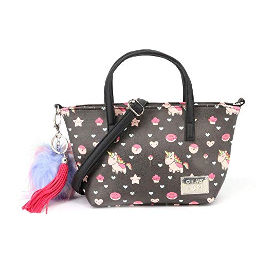 Sac bandoulière Oh My Pop noir 24 cm avec design Popnicorn et petit format