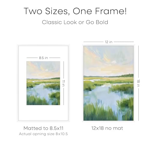 Image of Homeforia 12x18 Picture Frame White, High End Metal 12x18 Poster Frames with Mat 8.5x11 Photo, 12 x 18 White Frames Matted to 8.5 by 11 inch Print, 18x12 Thin Frame, Tempered Glass, Wall Kit, Set of 2