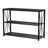 Vintage Dark Brown Black Metal Frame 3-tier Console Table Bookcase Bookshelf