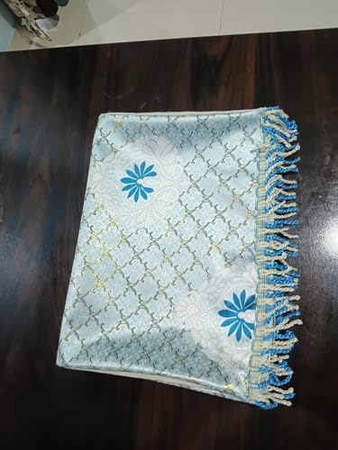 Image of Foil Print Table Cover 36x48 Inch (1 Pc) | Gold Printed Decorative Tablecloth for Center Table, Coffee Table & Small Dining Table (Light Blue)