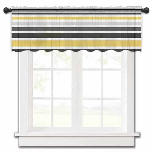 Pinroote Yellow Black Stripe Sheer Valance, 42