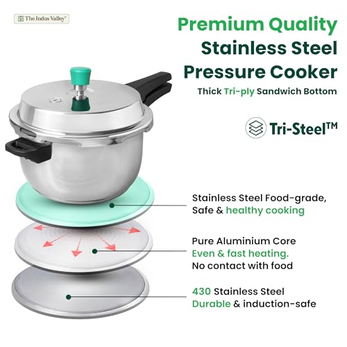 Image of The Indus Valley Stainless Steel Pressure Cooker Outer Lid 5 Litres| Induction Friendly | Tri-Ply Heavy Bottom | 100% Toxin-Free, Naturally Non-Stick