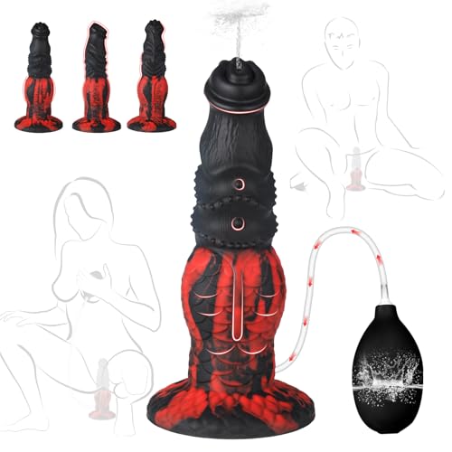 YQlove 21.5cm Monster Anal Dildo mit Spritzfunktion & starkem großen Saugnapf Fantasy-Dildo für G-Punkt-Stimulation dick und wuchtig Ejaculating Sexspielzeug für Frauen und Männer (Schwarz-Rot)