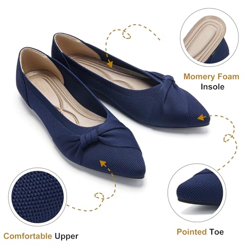 Image of HIULYCENCE Pointed Toe Flats for Women Ballet Flats | Comfortable Dressy Knit Lightweight Casual for Work Office Womens Flats