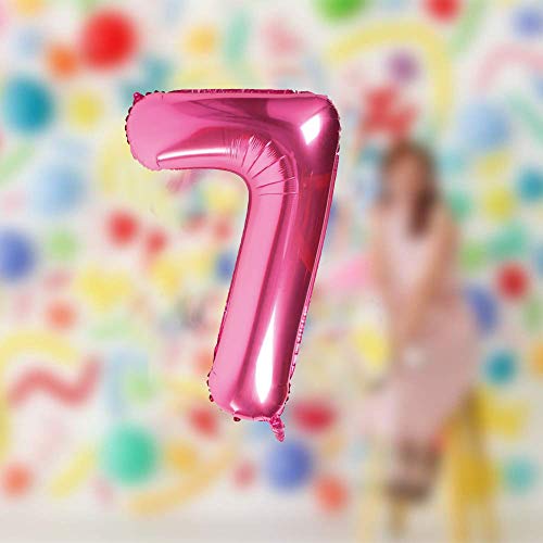 Image of AMFIN 15 Inch 7 Number Foil Balloons for 7th Birthday Baby Girl Party Decorations Balloon, Wedding Anniversary Decoration Items - Pink