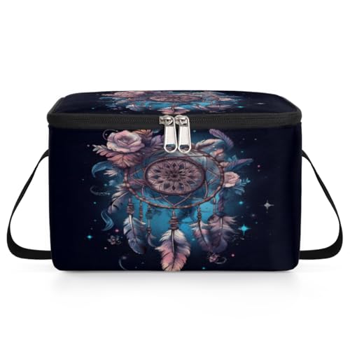 GzLeyigou Dreamcatcher Bohemian Lunch Bags for Women Men 9 Cans, Hot & Cold Food Delivery Bag Insulated Grocery Bag Insulated Lunch Box Dream Catcher Cooler Bag for Office Work Picnic Beach