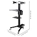 AW Rolling PC Cart Mobile Computer Standing Workstation Moving Desktop Desk Cart with Adjustable Dual Monitor Mount Keyboard Tray Printer CPU Holder Wheels Black