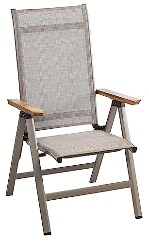 Dehner Gartenstuhl Klappsessel Cleveland, Hochlehner, 109 x 60 x 66.5 cm, Aluminiumgestell, Hellbraun