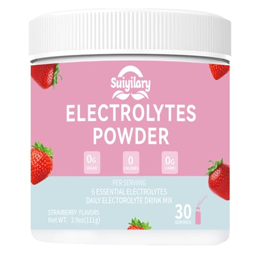 Sugar-Free Electrolyte Powder Drink Mix, Daily Hydration Powder with 6 Key Electrolytes, Trace Minerals, Keto Friendly, Vegan, Non-GMO, Strawberry, 30 Servings