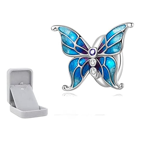 Shining Charm Cute Butterfly 925 Sterling Silver Bead Charms for Bracelet Blue Enamel Purple Clear CZ Animal Charm Gift for Mom Daughter Sister Best Friend Niece with Jewellery Box Cover