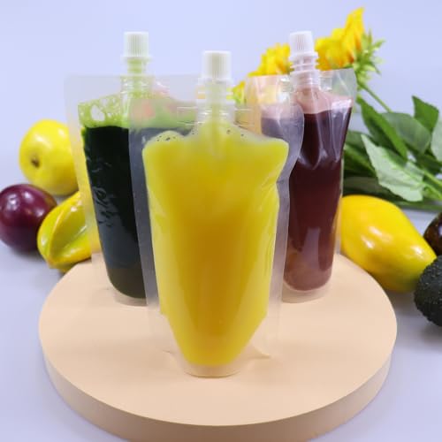 Yelinosk 20Pack Clear Drink Pouches 250ml with caps and Funnel for Festivals,Leak Proof Alcohol Juice Liquid Pouches Bags, Beverage Bags, Plastic Hip Flask for Parties, Picnic, Travel, Sports - Image 2