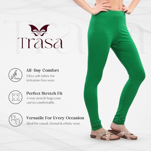 Image of TRASA Ultra Soft Cotton 4 Way Stretchable Churidar Solid Regular and Plus 20 Colours Leggings for Womens and Girls -Sizes :-M, L, XL, 2XL, 3XL, 4XL, 5XL, 6XL