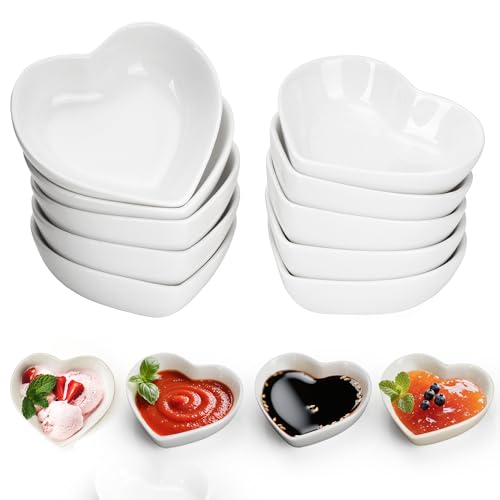 KEJJNYER 12 Pack Heart Shaped Sauce Soy Dish Ceramic 1.5Oz
