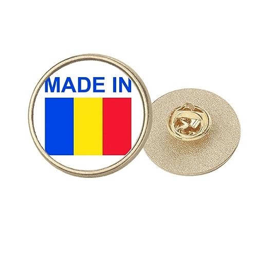 Broche ronde en métal doré avec amour de la Roumanie : portez votre histoire