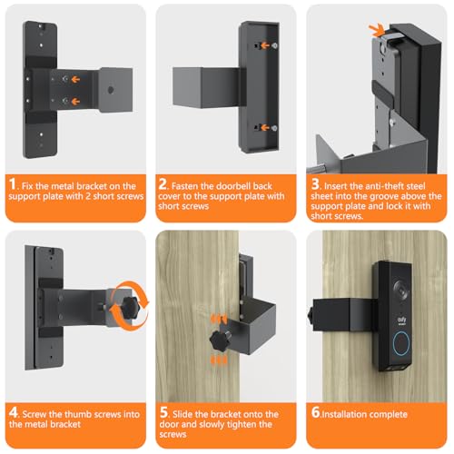 Anti-Theft Door Mount for Eufy E340, No-Drill Adjustable Mounting Bracket with Eufy Doorbell E340, Not Blocking Doorbell Sensor, Apartment Door Bell Kits for Renters, Black