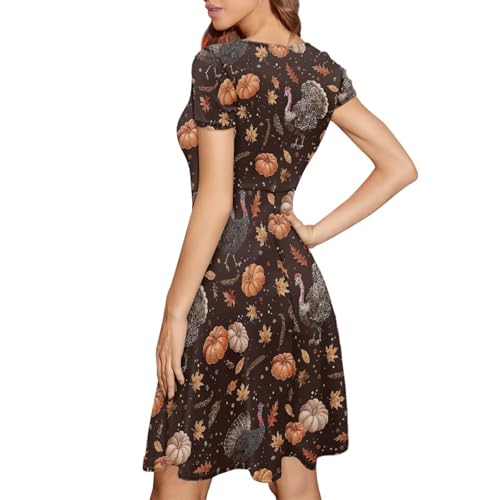 Image of HUGS IDEA Womens Puffy Swing Midi Dress Round Neck Short Sleeve Party A-Line Dresses