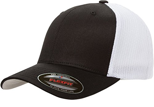 Image of Flexfit Trucker Mesh Fitted Cap | 6-Panel, Mid-Profile, Stretchable Mesh Backing, Flexfit Sweatband, Curved Visor, Silver Undervisor