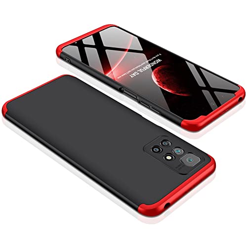 Image of Designerz Hub Redmi Note 11T 5G / Poco M4 Pro 5G Cover Case Ull Body 3 in 1 Slim Fit Complete 3D 360 Degree Protection Hybrid Hard Bumper Back Case Cover Black & Red