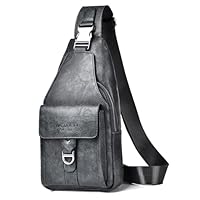 A-QMZL Bolso Hombre de Pecho de Piel Bandolera PU Cuero Bolsos Bandolera Casual Sling Bag Mochila Hombro Bolsas Impermeable Crossbody Bag (gris)