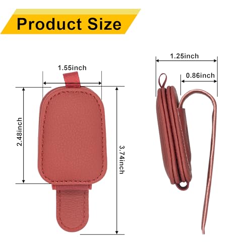 Image of Yuoyar 2 Packs Sunglasses Holders for Car Visor - Magnetic Leather Sunglasses Holder and Ticket Card Clip - Car Visor Accessories (Red)