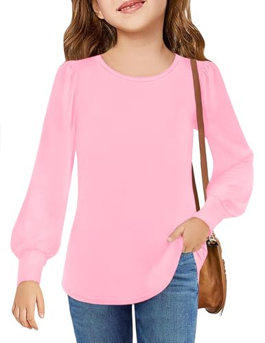 Arshiner Girls Puff Long Sleeve Shirts Crew Neck Lantern Sleeve Tunic Tops Casual Shirts for Gilrs Soft Comfy Blouses
